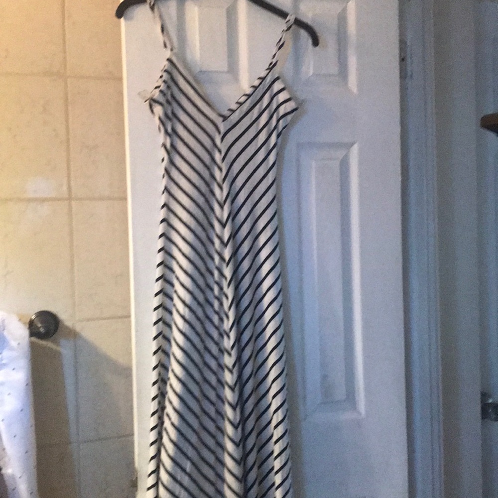 White and black striped maxi dress